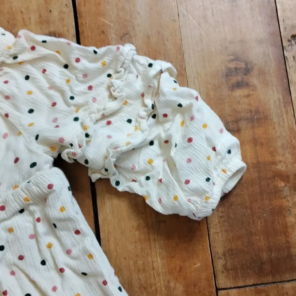Old Navy dress 3T cotton polka dots rainbow lined spring Easter ruffles